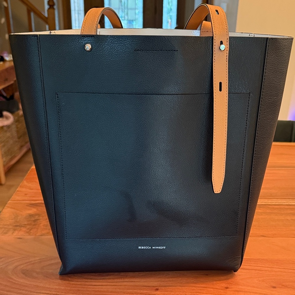 Rebecca Minkoff Black Tote with Tan Straps